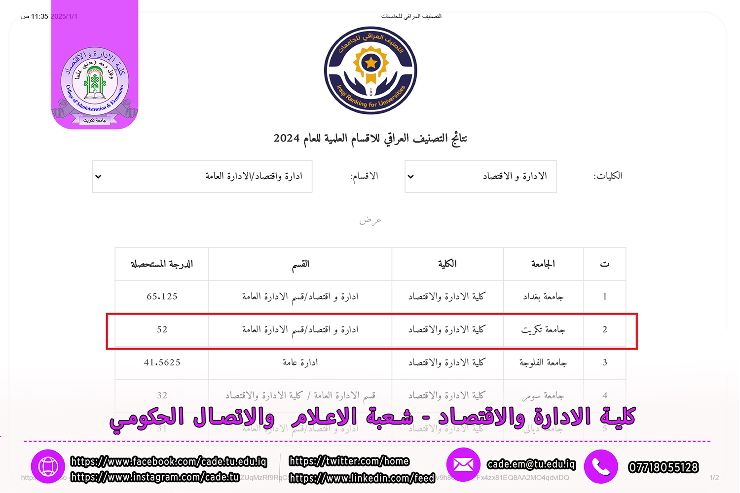 التصنيف العراقي للجامعات الادارة العامة page 0001 Copy